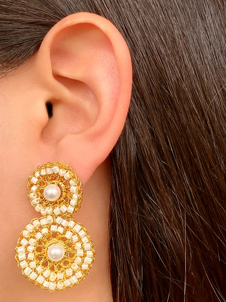 Par Arete Doble Circulo Centro Perla