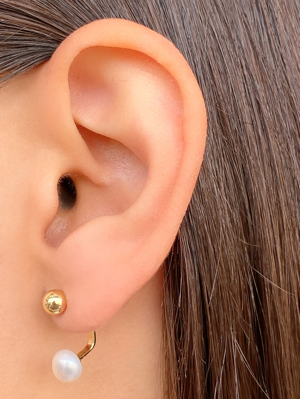 Par Arete Bolita Con Barra Curva y Perla