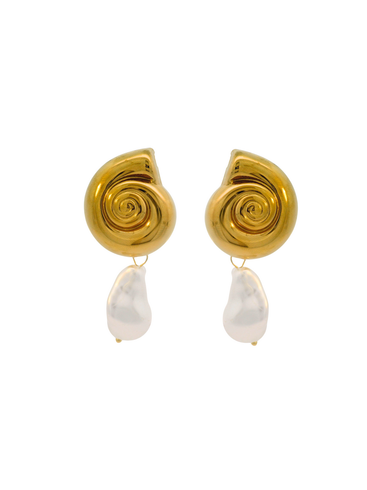 Par Arete Caracol Liso Con Perla Irregular