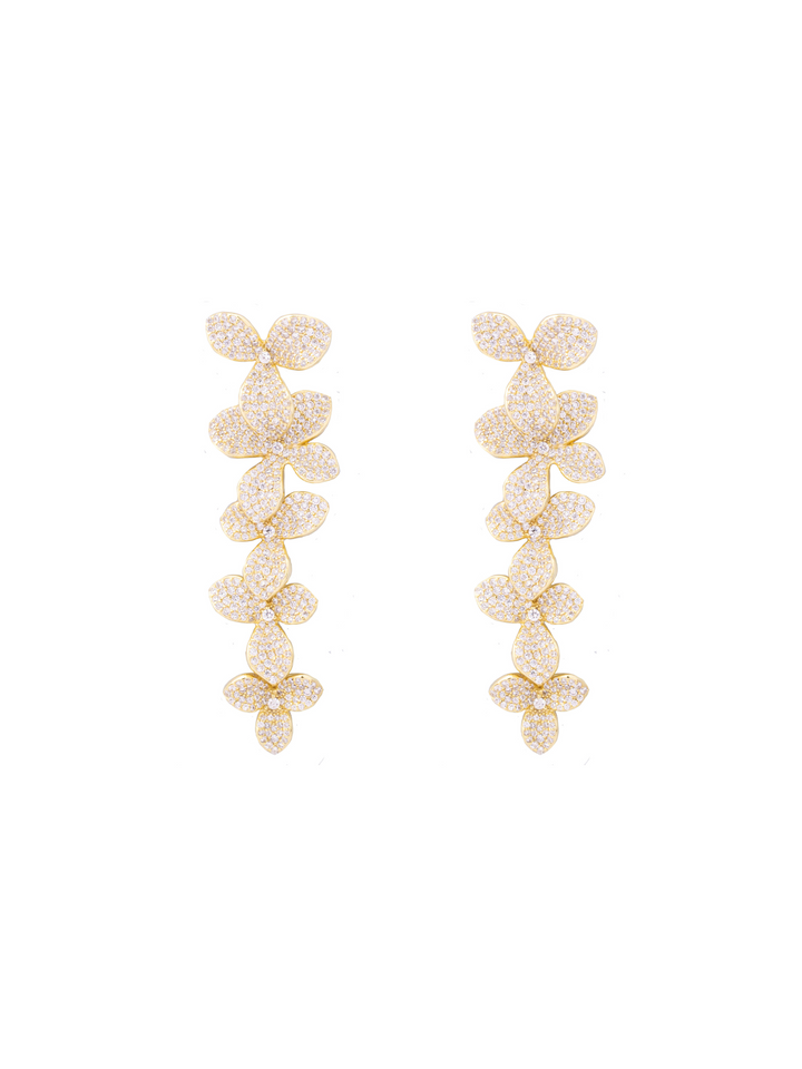Par Arete Largo Tira Flor Cuatro Petalos