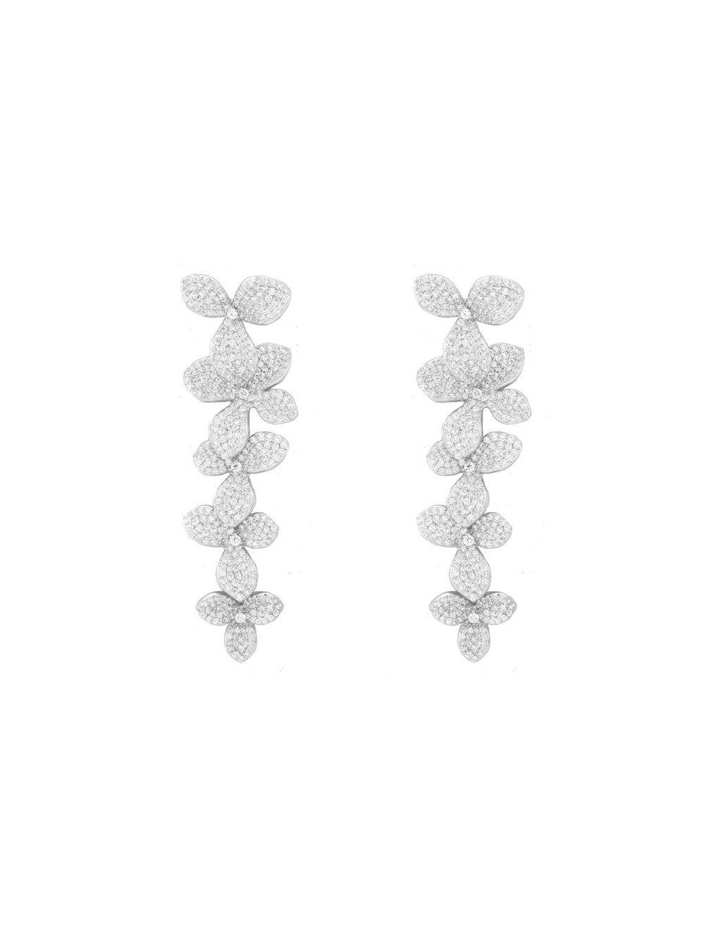 Par Arete Largo Tira Flor Cuatro Petalos