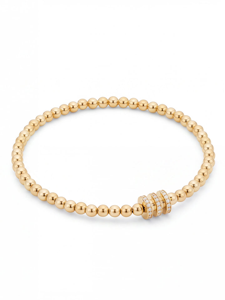 Pulsera Bolitas Gold Filled Dije Triple Rondel