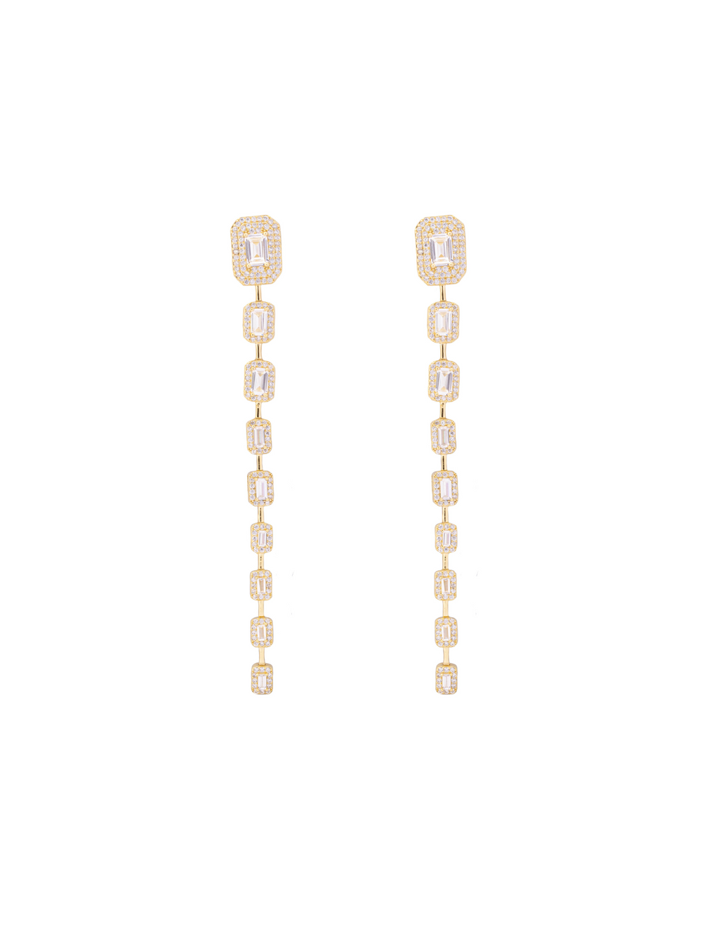Par Arete Largo Tira Baguettes Cuadrados