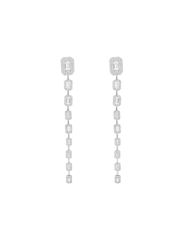 Par Arete Largo Tira Baguettes Cuadrados