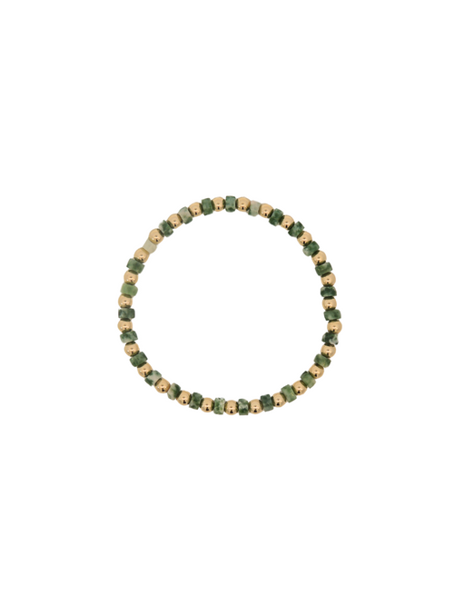 Pulsera Piedras Verdes y Bolitas Doradas Gold Filled