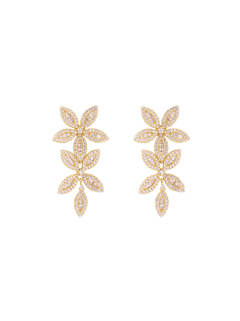 Par Arete Doble Flor Cinco Petalos Zirconia