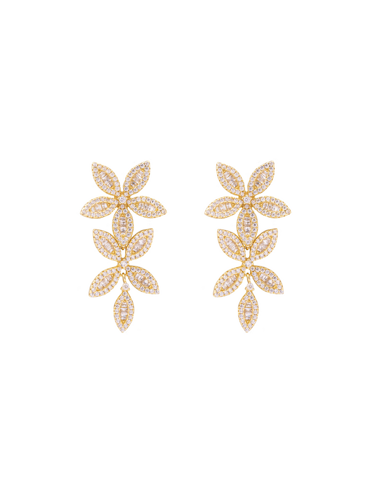 Par Arete Doble Flor Cinco Petalos Zirconia