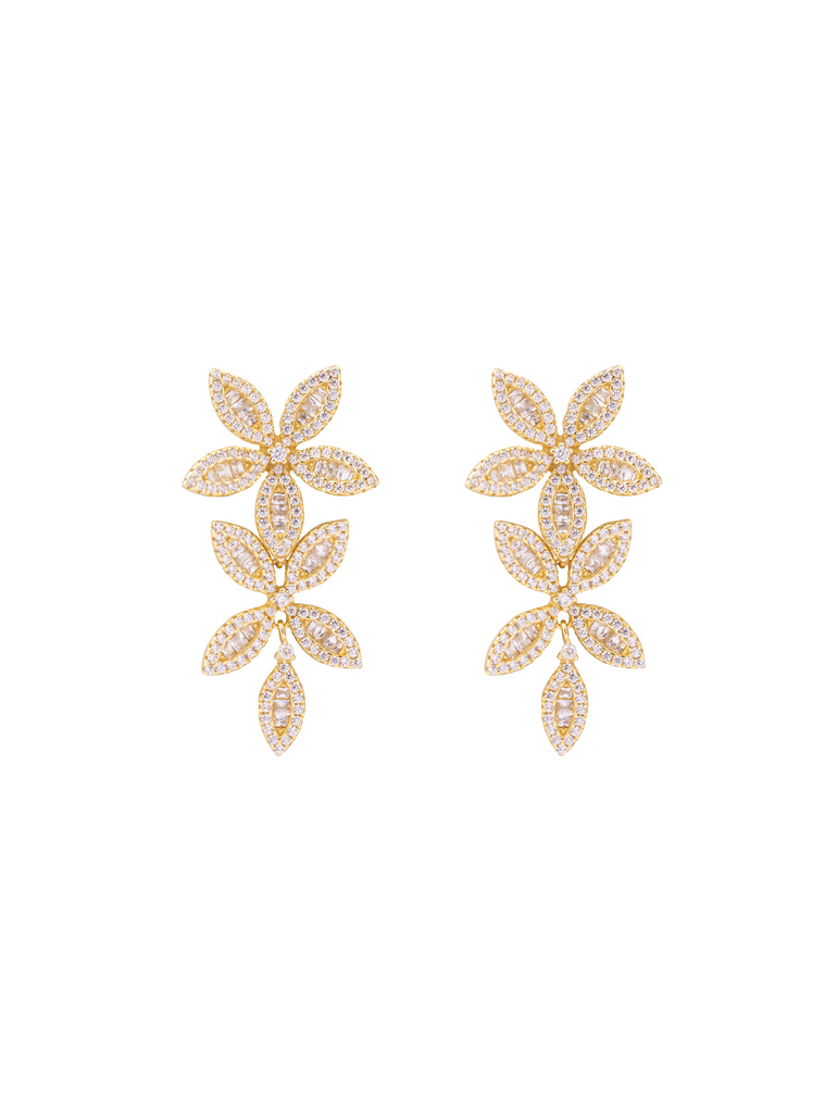 Par Arete Doble Flor Cinco Petalos Zirconia