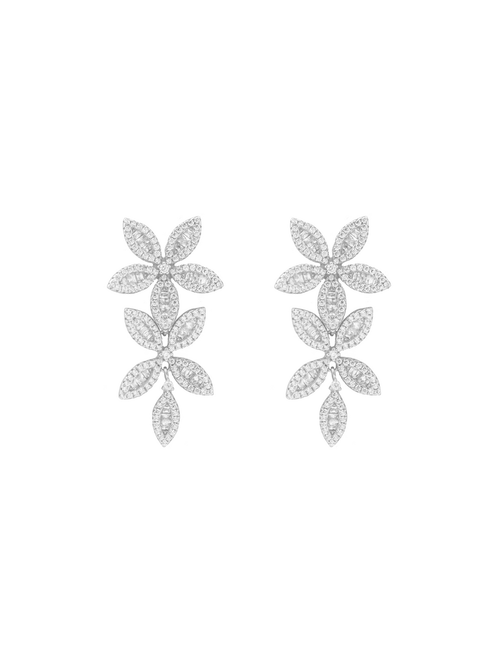 Par Arete Doble Flor Cinco Petalos Zirconia
