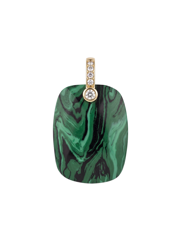 Dije Rectangular Piedra Malaquita Con Zirconias