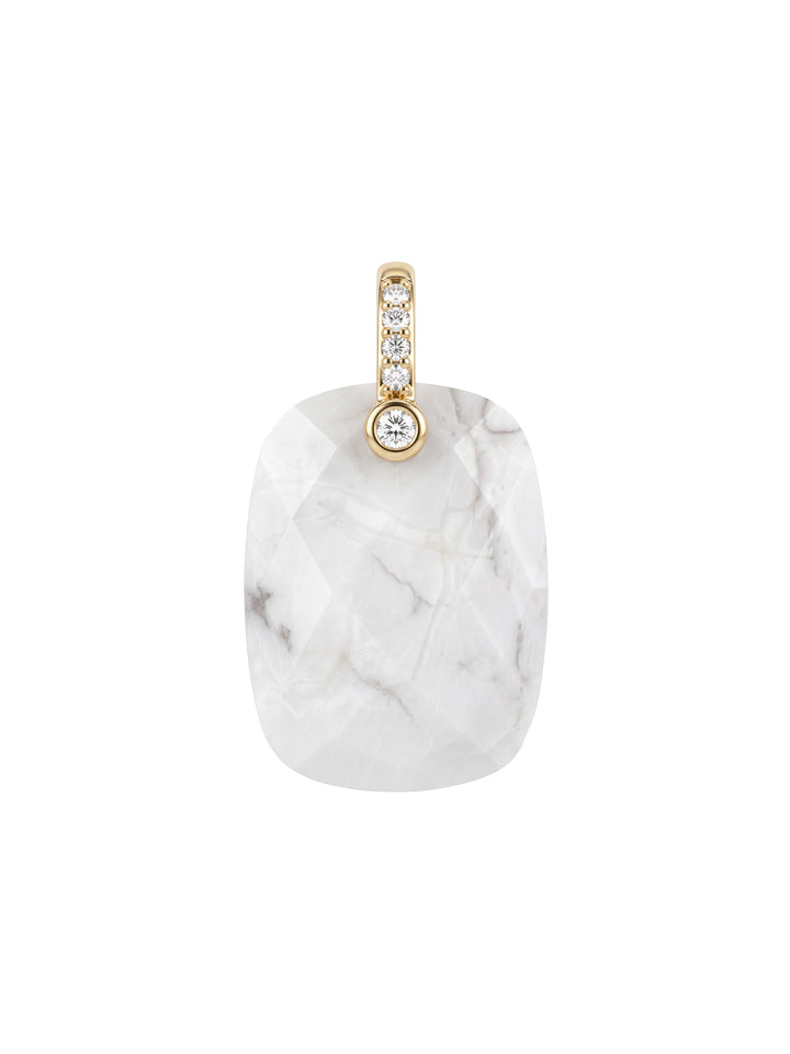 Dije Rectangular Piedra Howlita Blanca Con Zirconias