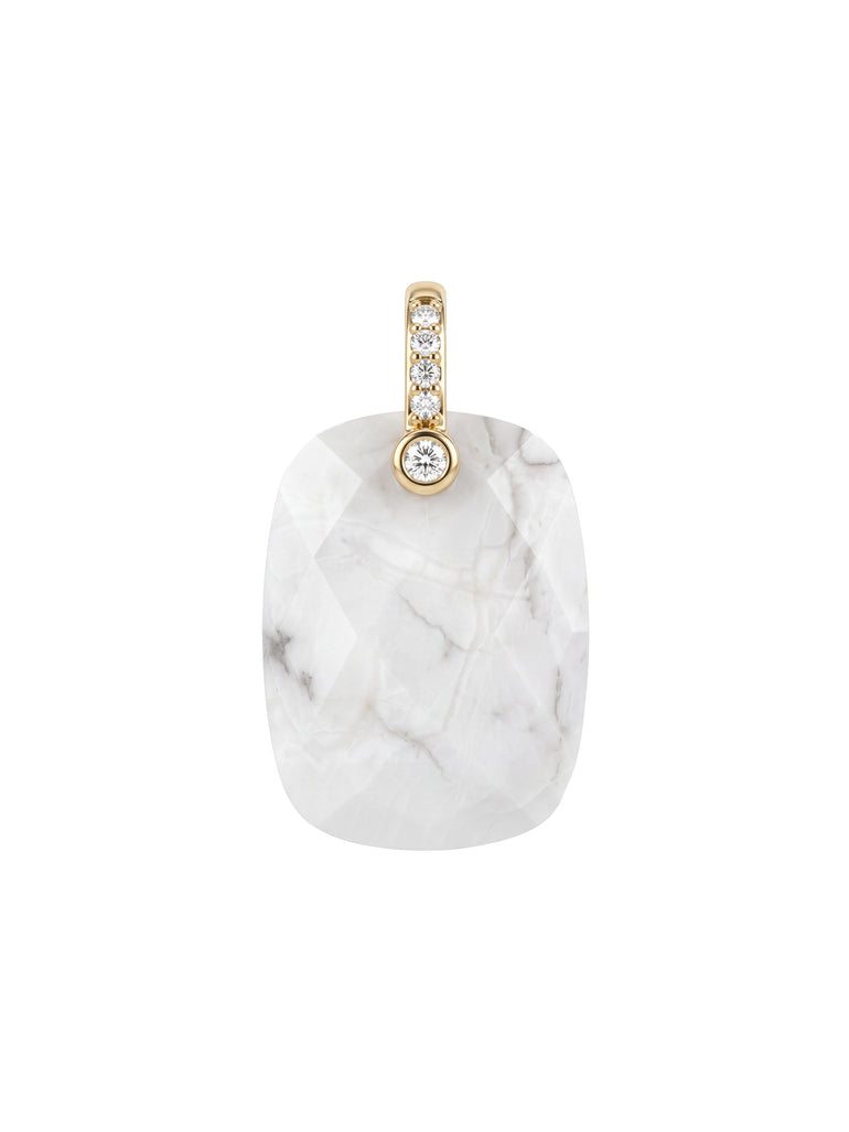 Dije Rectangular Piedra Howlita Blanca Con Zirconias
