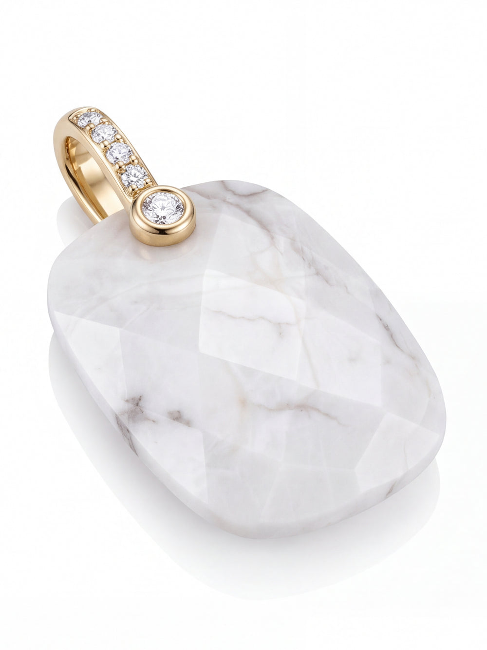 Dije Rectangular Piedra Howlita Blanca Con Zirconias