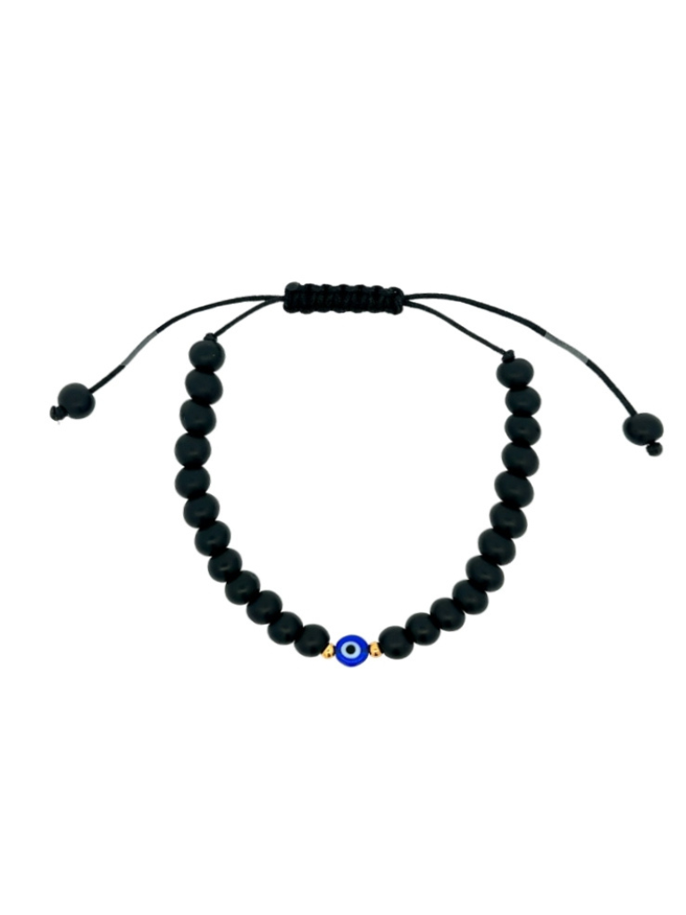 Pulsera Bolitas Negras Con Ojo Azul