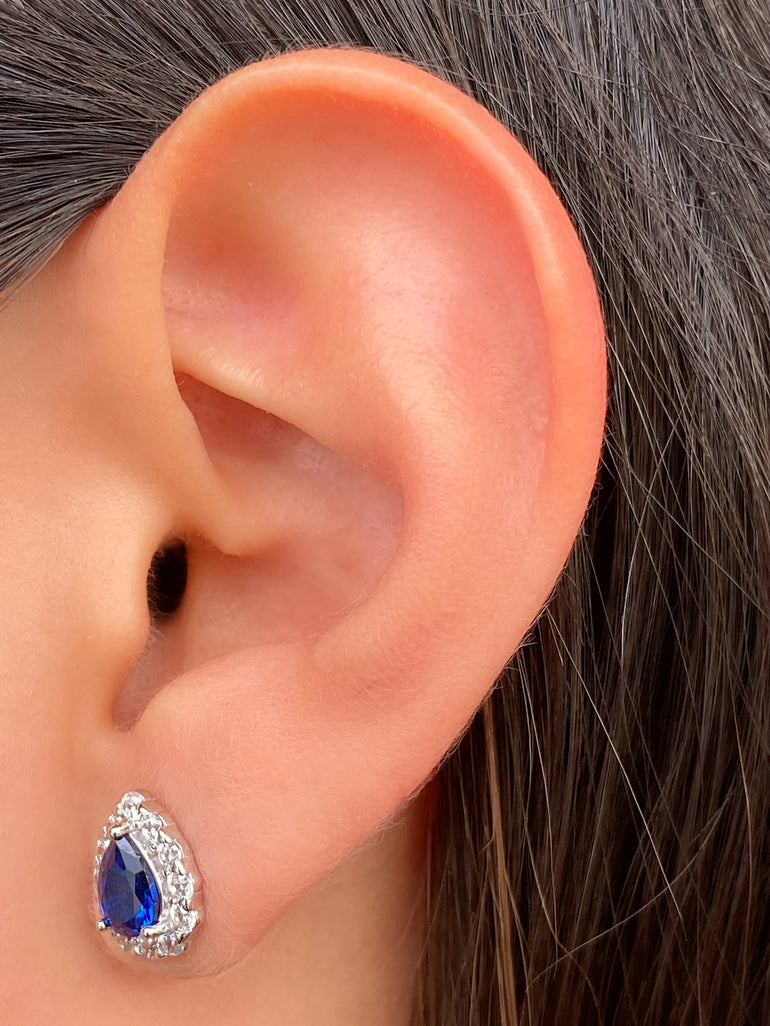 Par Arete Plateado Mini Gota Baguette Con Zirconias