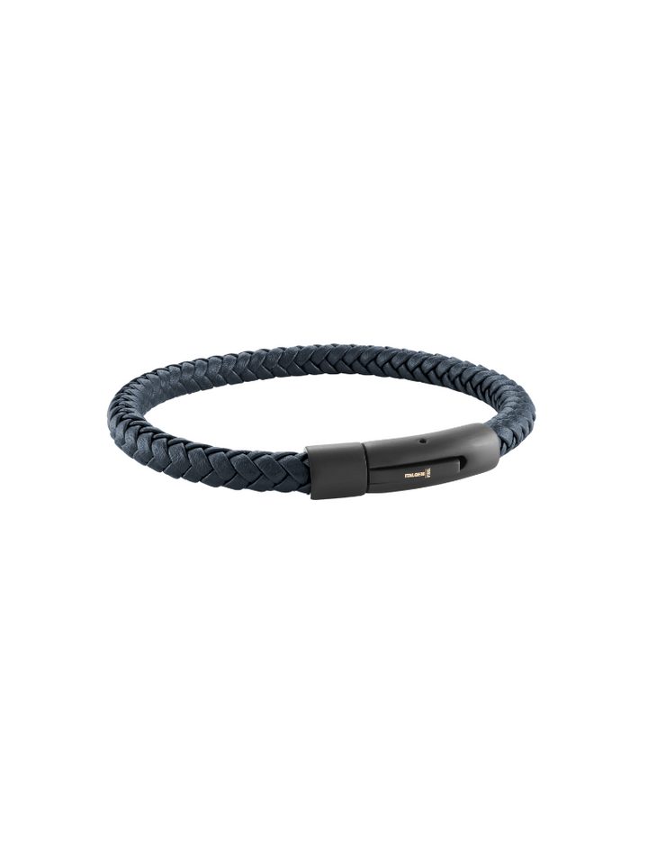 Brazalete Cuero Azul Marino Con Broche Negro