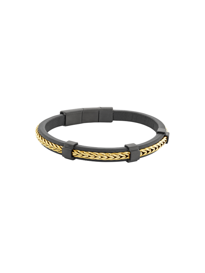 Brazalete Cable Dorado Con Piel