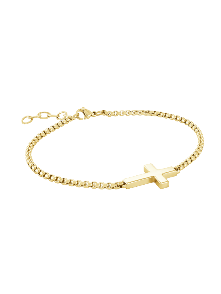Pulsera Eslabon Redondo Con Cruz Lateral