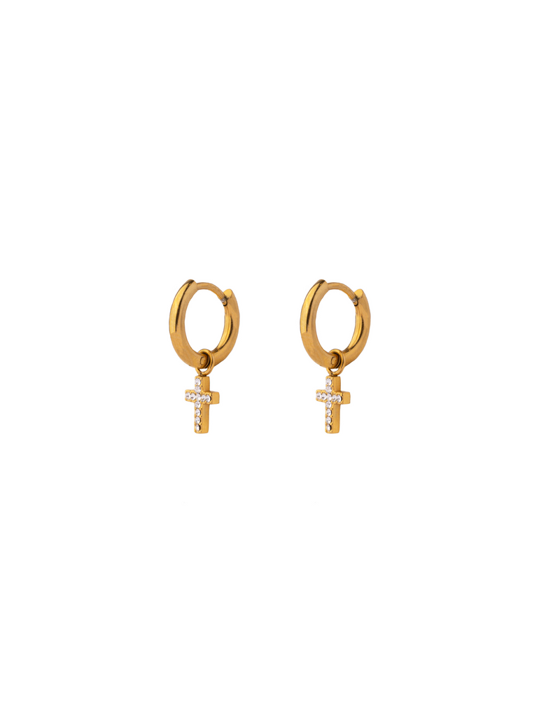 Par Arracada Con Cruz Zirconias 2 en 1