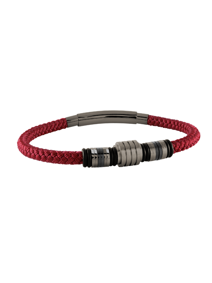 Brazalete Rojo Trenzado Con Cuentas Negras