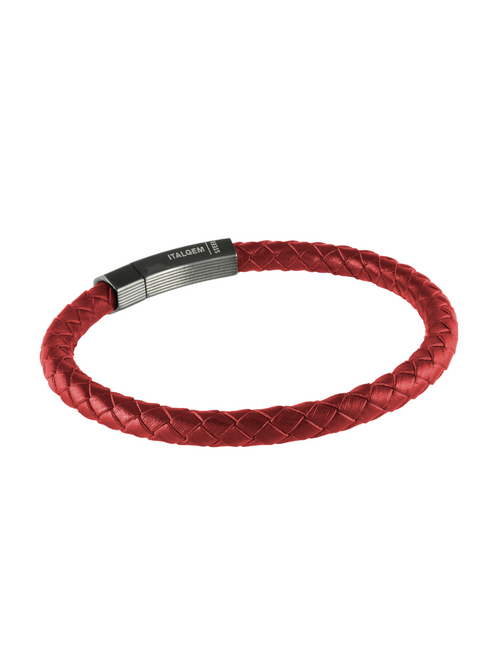 Brazalete Piel Rojo Trenzado Con Broche Negro