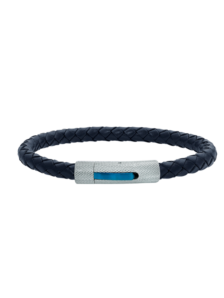 Brazalete Piel Azul Con Broche Plateado