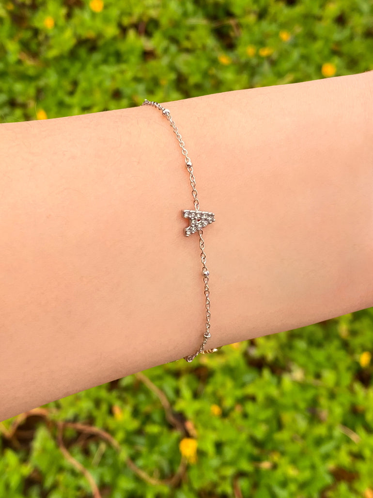 Pulsera Plateada Bolitas Inicial Con Zirconias