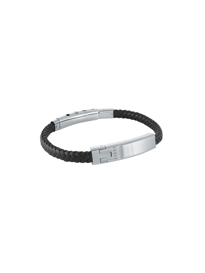 Brazalete Piel Negro Con Placa Plateada