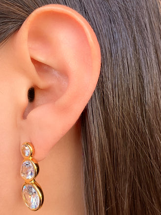 Par Arete Triple Zirconia Gota y Redonda