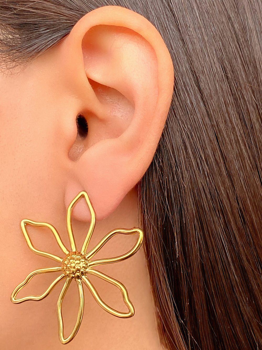 Par Arete Contorno Flor Seis Petalos