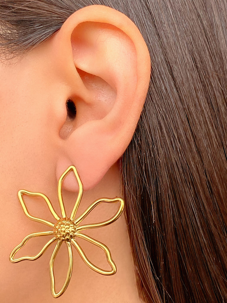 Par Arete Contorno Flor Seis Petalos