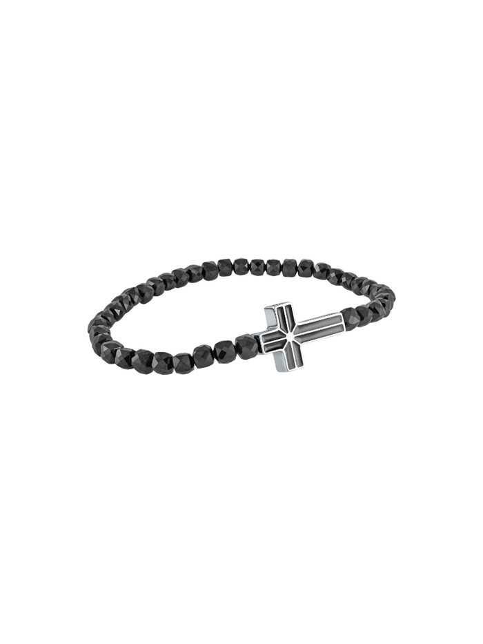 Pulsera Piedra Espinela Negra Con Cruz