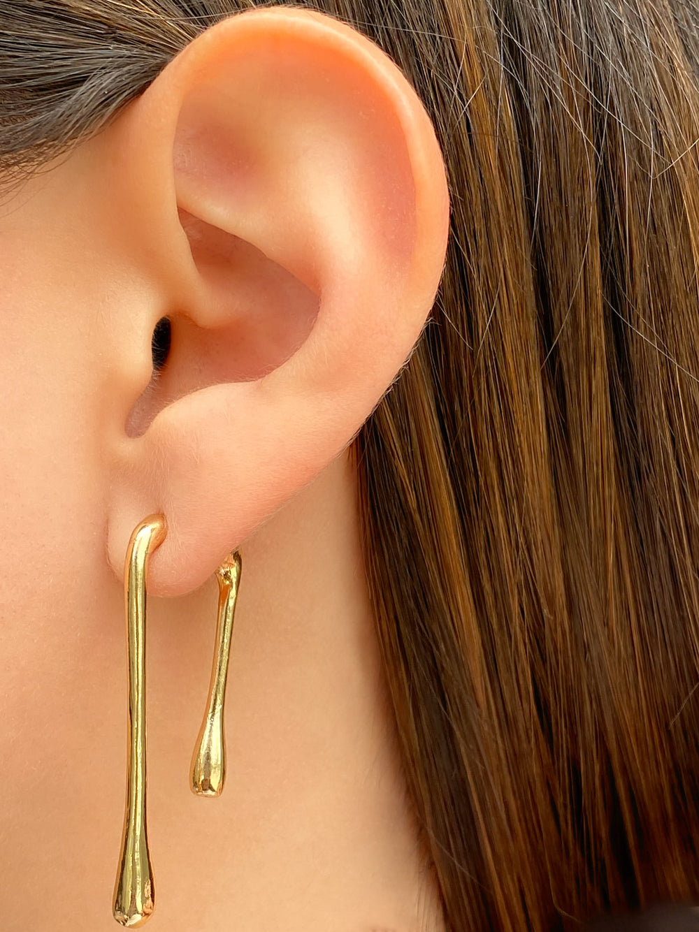 Par Arete Doble Gota Larga Irregular