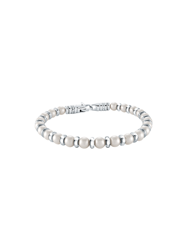 Pulsera Plateada Con Perlas