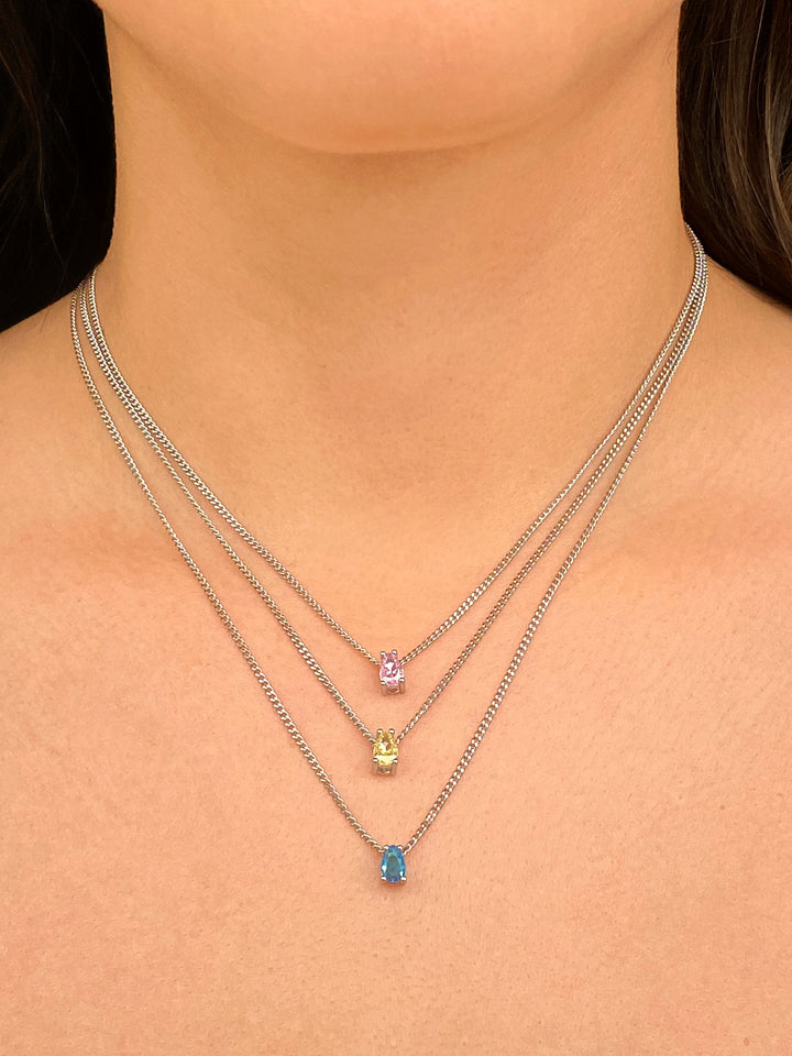 Personaliza Tu Collar Birthstone Gota Plateado