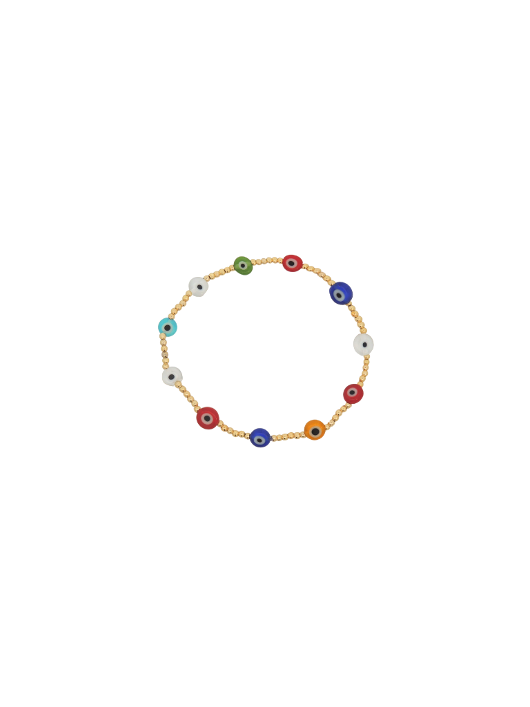 Pulsera Bolitas Doradas Con Ojos Rainbow