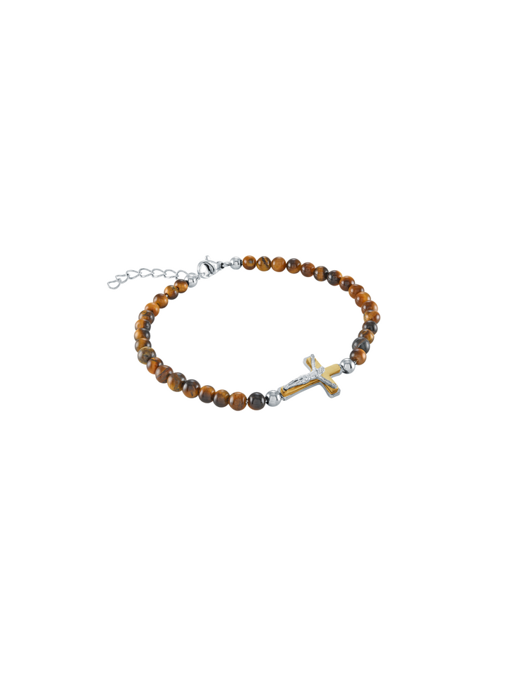 Pulsera Con Cruz y Piedras Naturales