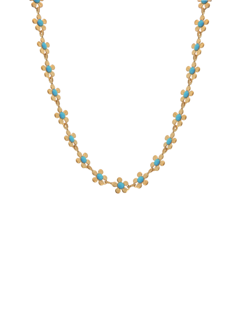 Collar Con Flores y Piedra Azul