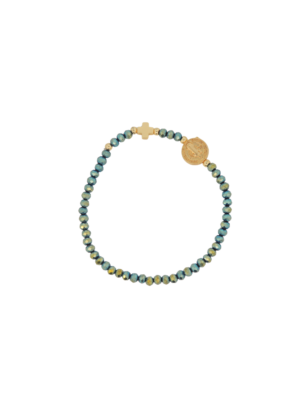 Pulsera Piedras Con San Benito y Cruz