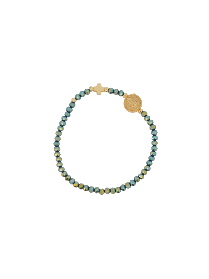 Pulsera Piedras Con San Benito y Cruz