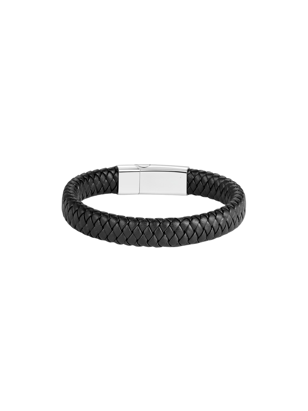 Brazalete Cuero Trenzado Con Broche Plateado