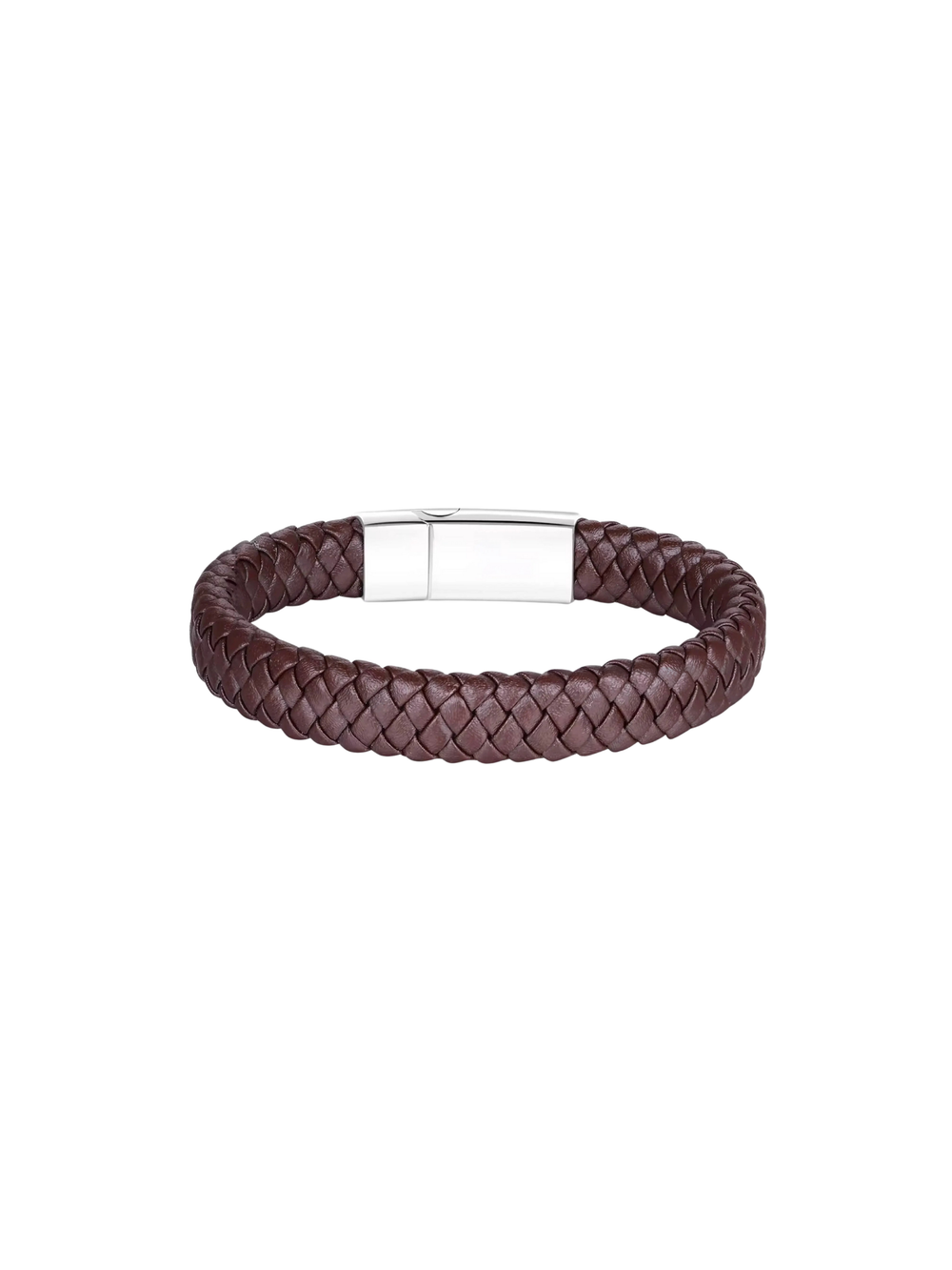 Brazalete Cuero Trenzado Con Broche Plateado