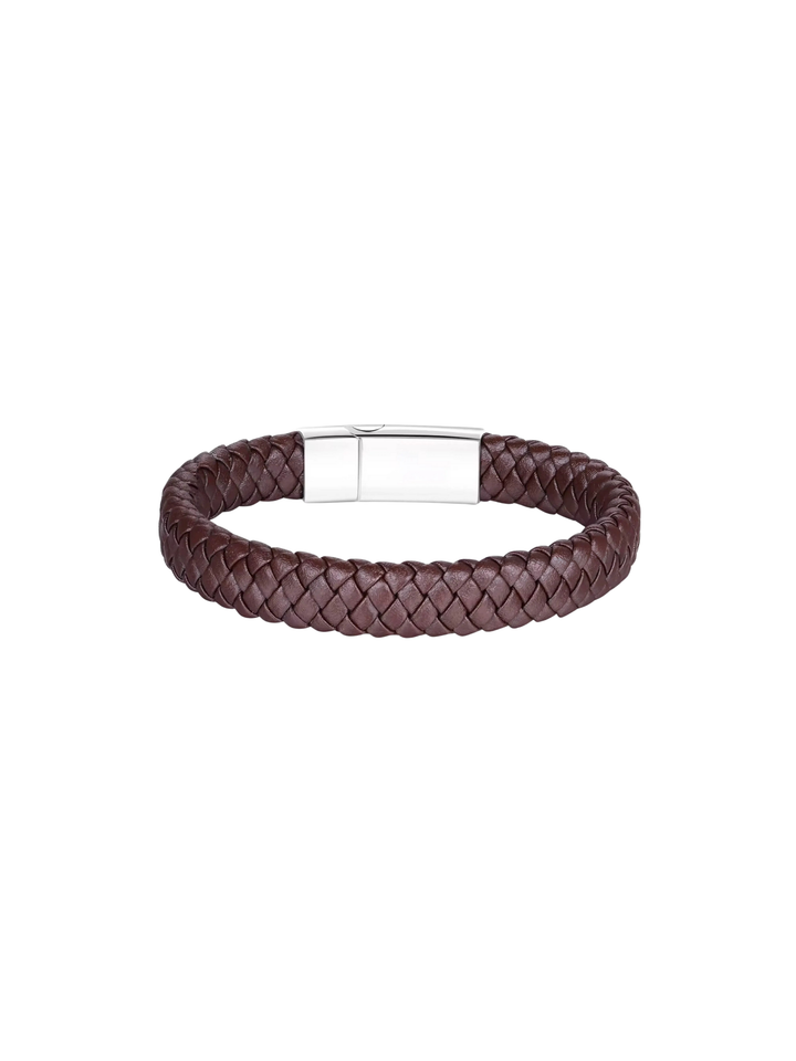 Brazalete Cuero Trenzado Con Broche Plateado
