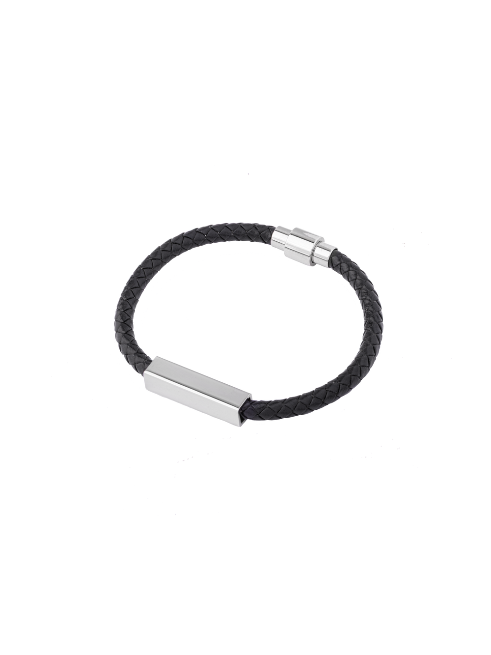 Brazalete Negro Con Placa Plateada