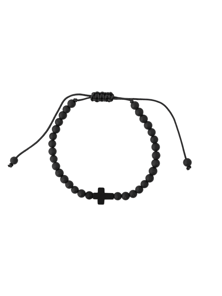 Pulsera Bolitas Negras Con Cruz