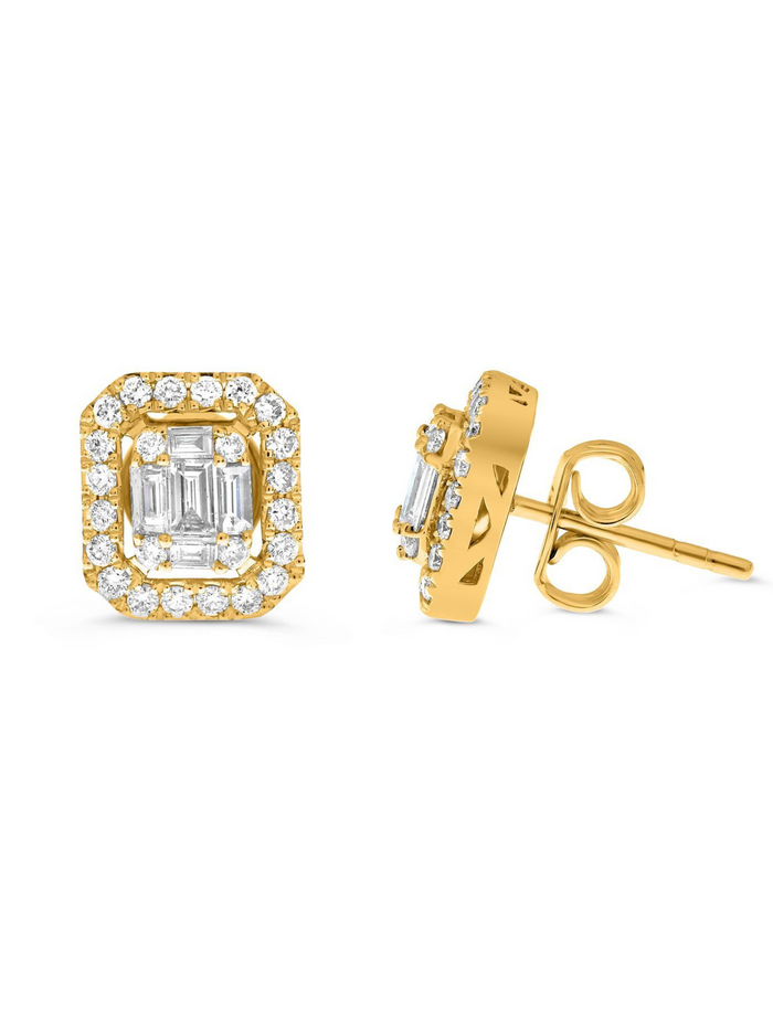Par Aretes Corte Esmeralda 0.82 Quilates Diamantes Oro 14k