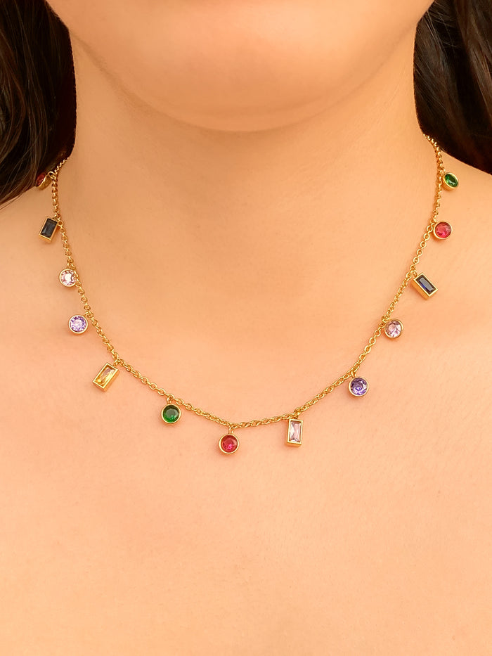 Collar Con Dijes Piedras De Colores