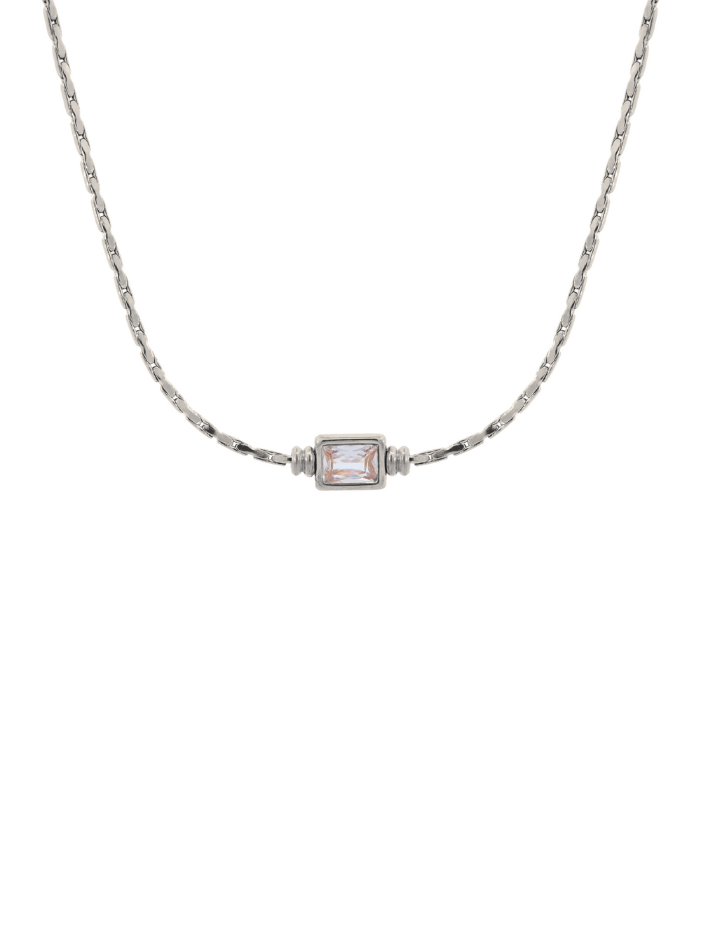 Collar Eslabon Con Zirconia Rectangular