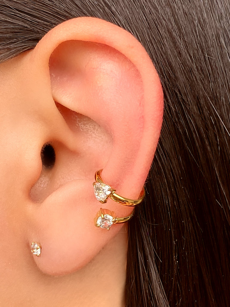 Set Ear Cuff Doble Linea Con Corazon Zirconias