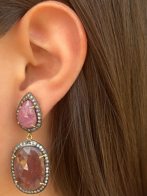 Par Arete Gota Con Cuarzo Rosa